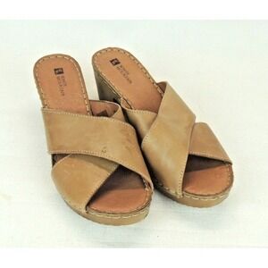 White Mountain Slide Sandals Wmns 9 Taupe Leather Crisscross Platform Boho Retro